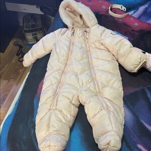 DKNY Pink Quilted Kids Footie snowsuit NWOT